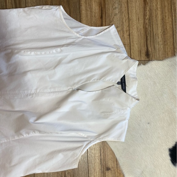 Ming Wang Sleeveless Zip-Up Stretch Cotton Shirt, White - Picture 4 of 12